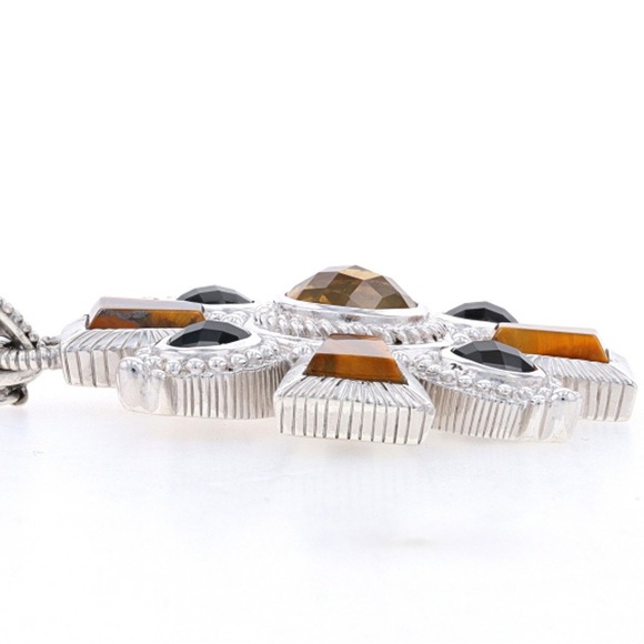 Judith Ripka Sterling Silver Citrine Tigers Eye and Onyx Pendant - Picture 2 of 7